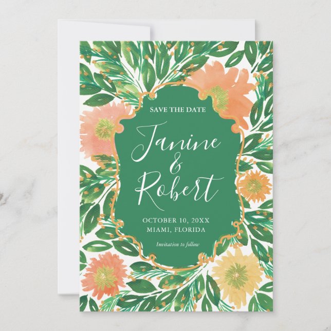 Schöne Blume Wasserfarben Save the Date Einladung (Vorderseite)