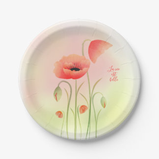 Schöne Blume Watercolor Poppy Pappteller