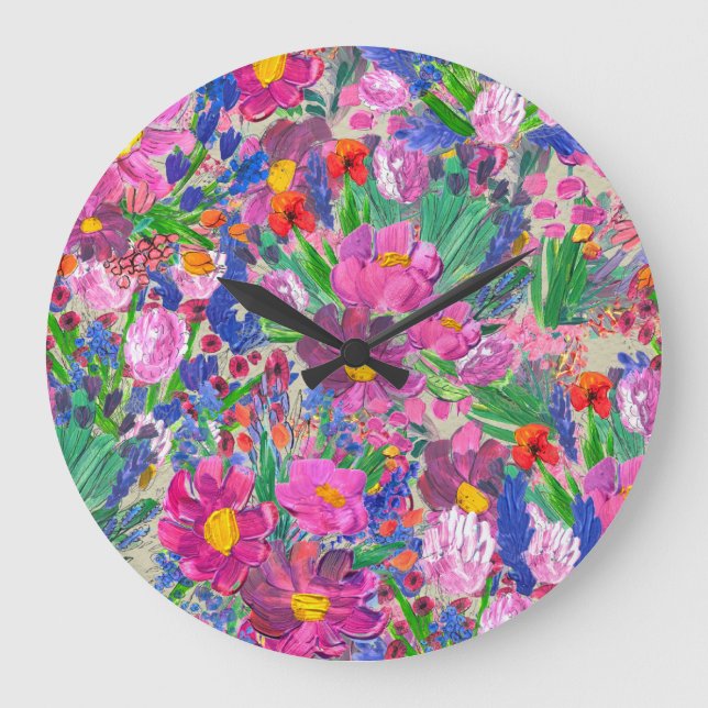 Schöne Blume: Wildblume Große Wanduhr (Vorderseite)