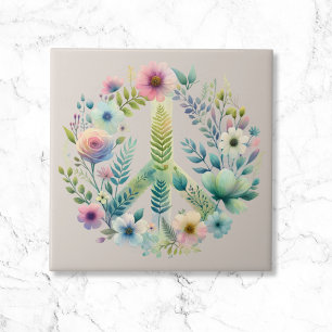 Schöne Blumen 70er Retro Friedenszeichen Fliese