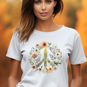 Schöne Blumen 70er Retro Stil Friedenszeichen T-Shirt