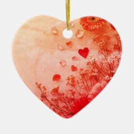 Schöne Blumen auf einem rosa Valentinstag-Baum Keramik Ornament