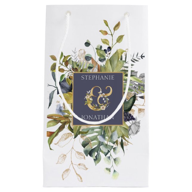 SCHÖNE Blumen Blau & Grün w Ampersand Hochzeit Kleine Geschenktüte (Vorderseite)
