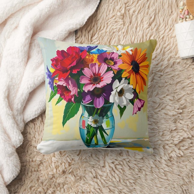 Schöne Blumen-Glas-Vase Kissen (Decke)