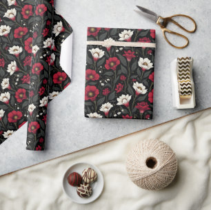 Schöne Blumen in Rot und Weiß Geschenkpapier