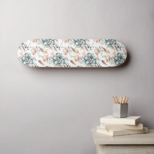 Schöne Blumen nahtlose Muster mit Vintage Skateboard