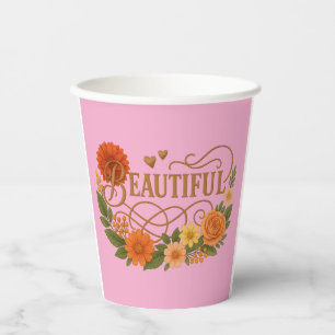 Schöne Blumen-Papiertasse   Elegantes Gold & Orang Pappbecher