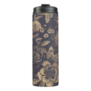 Schöne Blumen Pfingstrosen, Rosen und Schmetterlin Thermosbecher