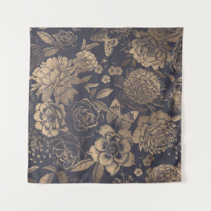 Schöne Blumen Pfingstrosen, Rosen und Schmetterlin Wandteppich
