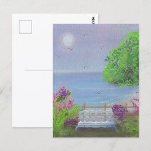Schöne Blumen-Sitzecke am Meer Postkarte