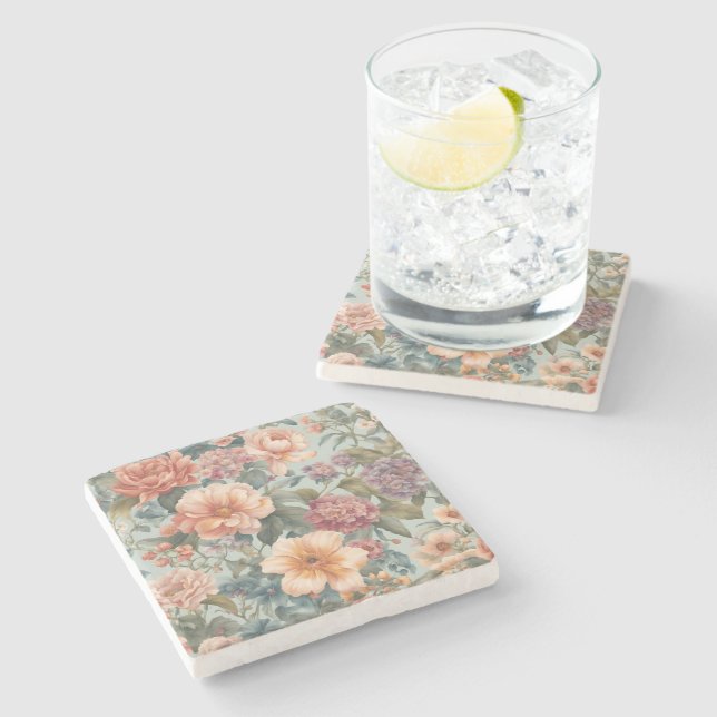 Schöne Blumen Vintage-Blumenmalerei Steinuntersetzer (Seitenansicht)
