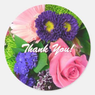 Schöne Blumenbouquet, Danke! Runder Aufkleber