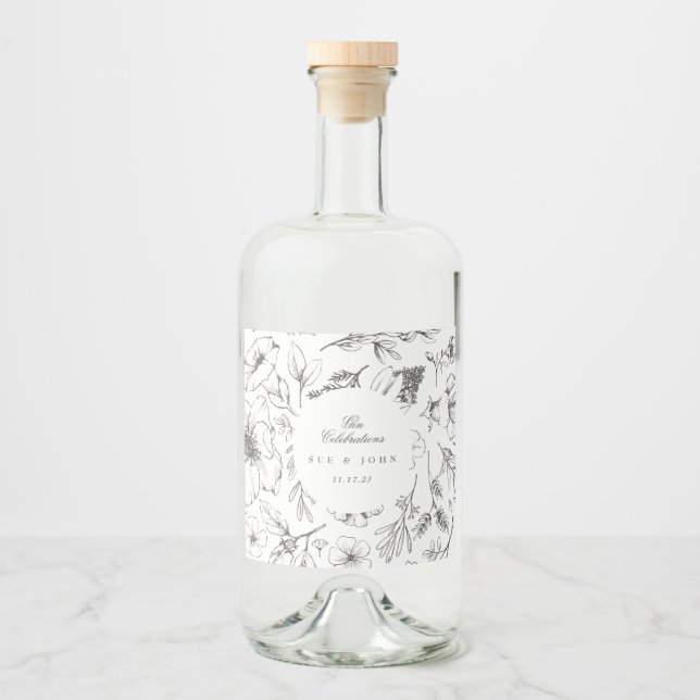 Schöne blumengeschliffene Hochzeit Alkoholflaschenetikett (Vorderseite)