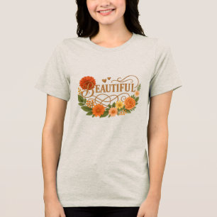 Schöne Blumenkunst   Positives besticktes T-Shirt Tri-Blend Shirt