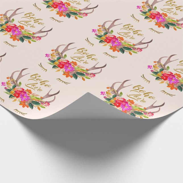 Schöne Blumenmotive Boho Liebe Rentier Antlers Las Geschenkpapier (Ecke)