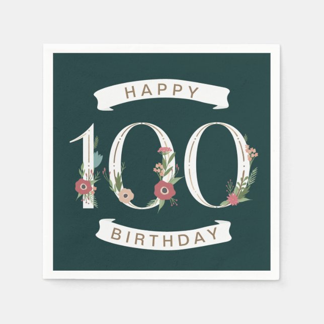 Schöne Blumennummern 100. Geburtstag Napkins Serviette (Vorderseite)