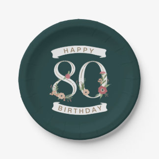 Schöne Blumennummern 80. Geburtstag Pappteller