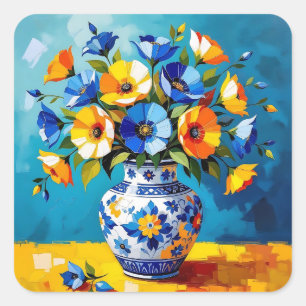 Schöne Blumenvase  Quadratischer Aufkleber