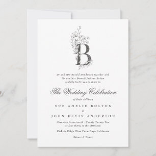 Schöne Blumenzange "B" Monogramm gezeichnete Hochz Einladung