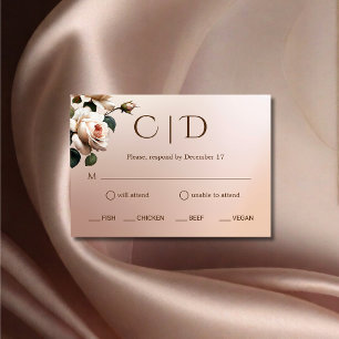 Schöne Blush Beige Öl Rose Hochzeit RSVP Karte