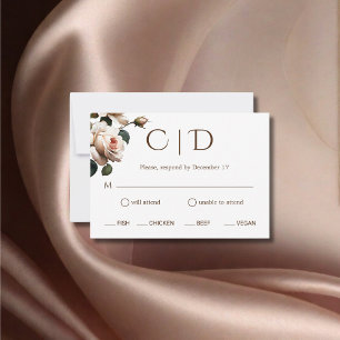 Schöne Blush Beige Öl Rose Hochzeit RSVP Karte