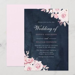 Schöne Blush-Blume und Wasserfarbenhochzeit Einladung