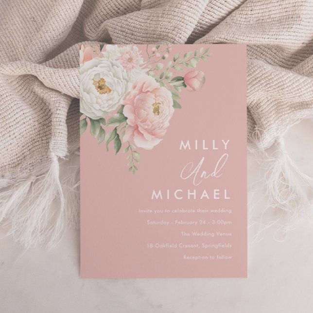 Schöne Blush Botanical Florals Wedding Einladung (Von Creator hochgeladen)