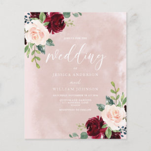 Schöne Blush Burgund Budget Einladung Hochzeit