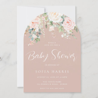 Schöne Blush & Ivory Botanical Baby Dusche Einladung