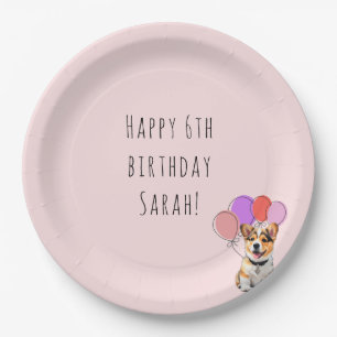 Schöne Blush-Pink - Corgi-Geburtstag Pappteller