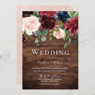 Schöne Blush Rustic Burgundy Wedding Einladung
