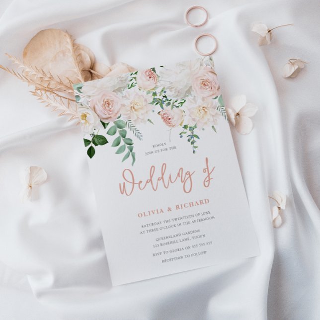 Schöne Blush & White Floral Wedding Einladung (Von Creator hochgeladen)