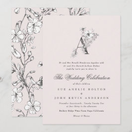 Schöne Blüte "A" Monogramm gezeichnet Einladung