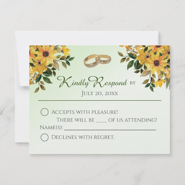 Schöne Blüte mit Rings Wedding RSVP Flat Card (Rückseite)