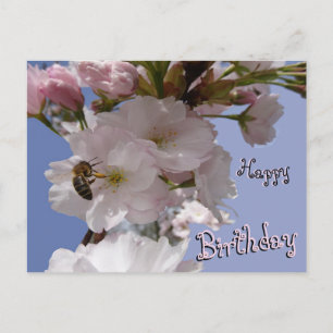 Schöne Blüten & Bee Happy Birthday Postcard Postkarte