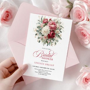 Schöne Bohemian-Rote-Rosé-Gold-Rosen-Brautjunggese Einladung