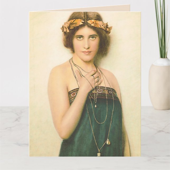 SCHÖNE BOHEMISCHE VINTAGE LADY BIRTHDAY CARD DANKESKARTE (Vorderseite)