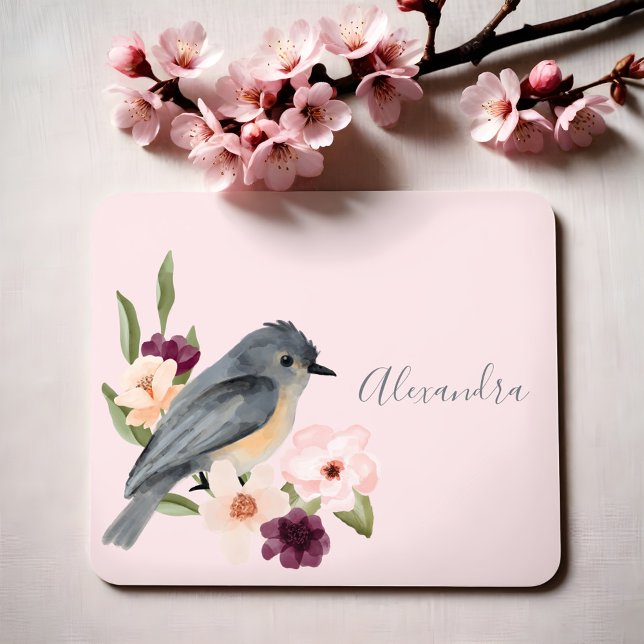 Schöne Bohemische Wasserfarbenwelt Bird & Branch Mousepad (Beautiful Bohemian Style Watercolor Bird & Branch Mouse Pad)