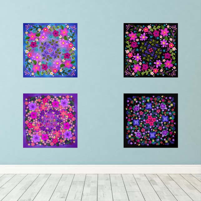 Schöne Boho-Blume blühen Wahnsinn Bilderwand Sets (Holzboden)