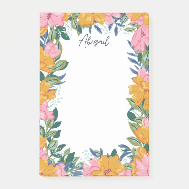 Schöne Boho-Blumen - Benutzerdefinierter Name Post-it Klebezettel (Vorderseite)