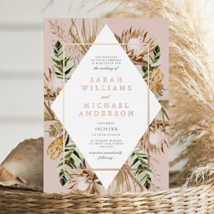 Schöne Boho-Blumen- Geo-Hochzeit geprägtes Roségol Folieneinladung