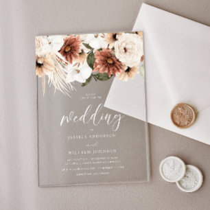 Schöne Boho-Blumen Hochzeit mit Frost-Effekt Acryleinladungen