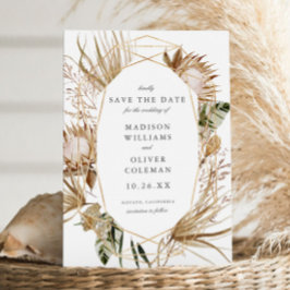 Schöne Boho Botanical Geometric White Wedding Save The Date