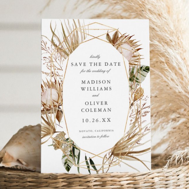 Schöne Boho Botanical Geometric White Wedding Save The Date (Von Creator hochgeladen)
