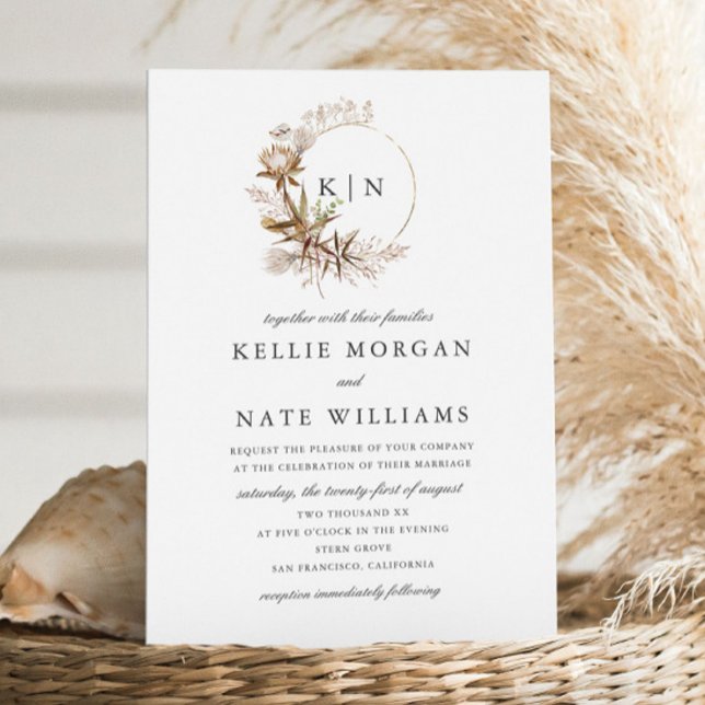 Schöne Boho Botanical Wreath Monogram Wedding Einladung (Von Creator hochgeladen)
