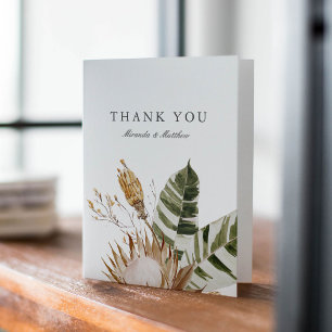 Schöne Boho Botanische Blütenhochzeit Weiß Dankeskarte