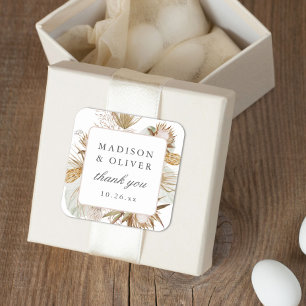 Schöne Boho Botanische Weiße Gastgeschenk Hochzeit Quadratischer Aufkleber