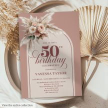 Schöne Boho Dusty Rose Pampas Floral Fünfzig 50. G