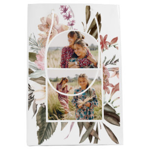 Schöne Boho-Floral-Two-Photo-Mittlere Geschenktasc Mittlere Geschenktüte