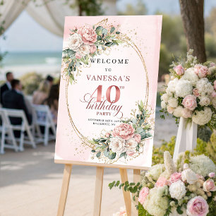 Schöne Boho-Roségold-Blumen zum 40. Geburtstag Wil Poster